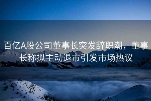 百億A股公司董事長(cháng)突發(fā)辭職潮，董事長(cháng)稱(chēng)擬主動(dòng)退市引發(fā)市場(chǎng)熱議
