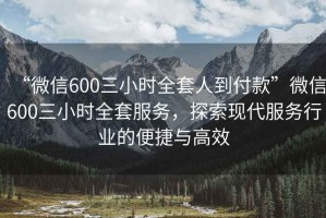 “微信600三小時(shí)全套人到付款”微信600三小時(shí)全套服務(wù)，探索現代服務(wù)行業(yè)的便捷與高效
