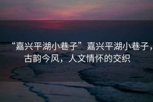 “嘉興平湖小巷子”嘉興平湖小巷子，古韻今風(fēng)，人文情懷的交織