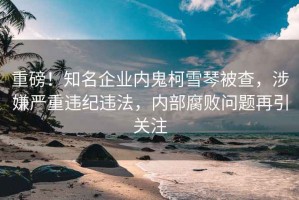 重磅！知名企業(yè)內鬼柯雪琴被查，涉嫌嚴重違紀違法，內部腐敗問(wèn)題再引關(guān)注