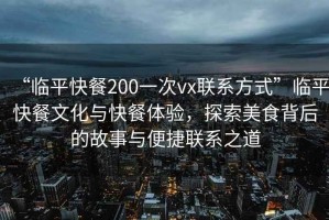 “臨平快餐200一次vx聯(lián)系方式”臨平快餐文化與快餐體驗，探索美食背后的故事與便捷聯(lián)系之道