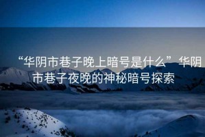 “華陰市巷子晚上暗號是什么”華陰市巷子夜晚的神秘暗號探索