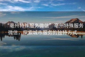 “亳州特殊服務(wù)微信”亳州特殊服務(wù)微信，探索城市服務(wù)的獨特方式