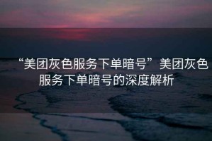 “美團灰色服務(wù)下單暗號”美團灰色服務(wù)下單暗號的深度解析