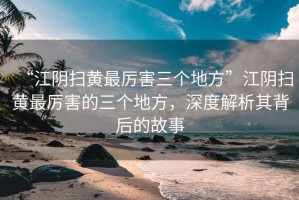 “江陰掃黃最厲害三個(gè)地方”江陰掃黃最厲害的三個(gè)地方，深度解析其背后的故事