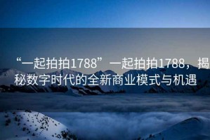 “一起拍拍1788”一起拍拍1788，揭秘數字時(shí)代的全新商業(yè)模式與機遇