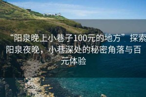 “陽(yáng)泉晚上小巷子100元的地方”探索陽(yáng)泉夜晚，小巷深處的秘密角落與百元體驗
