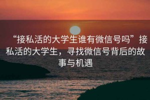 “接私活的大學(xué)生誰(shuí)有微信號嗎”接私活的大學(xué)生，尋找微信號背后的故事與機遇
