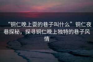 “銅仁晚上耍的巷子叫什么”銅仁夜巷探秘，探尋銅仁晚上獨特的巷子風(fēng)情