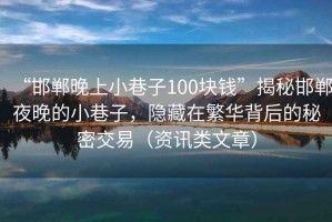 “邯鄲晚上小巷子100塊錢(qián)”揭秘邯鄲夜晚的小巷子，隱藏在繁華背后的秘密交易（資訊類(lèi)文章）
