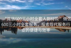 “微信600三小時(shí)全套人到付款”微信600三小時(shí)全套服務(wù)，探索現代服務(wù)行業(yè)的便捷與效率