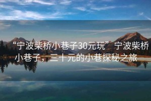 “寧波柴橋小巷子30元玩”寧波柴橋小巷子，三十元的小巷探秘之旅