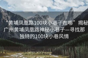 “黃埔鳳凰路100塊小巷子在哪”揭秘廣州黃埔鳳凰路神秘小巷子—尋找那獨特的100塊小巷風(fēng)情