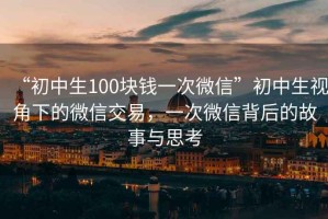 “初中生100塊錢(qián)一次微信”初中生視角下的微信交易，一次微信背后的故事與思考
