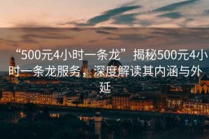 “500元4小時(shí)一條龍”揭秘500元4小時(shí)一條龍服務(wù)，深度解讀其內涵與外延