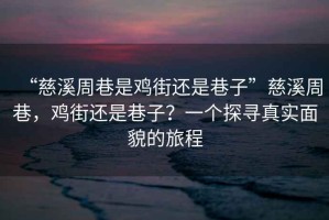 “慈溪周巷是雞街還是巷子”慈溪周巷，雞街還是巷子？一個(gè)探尋真實(shí)面貌的旅程
