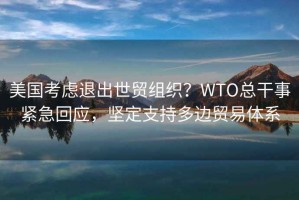 美國考慮退出世貿組織？WTO總干事緊急回應，堅定支持多邊貿易體系