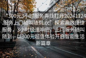 “300元3小時(shí)服務(wù)再線(xiàn)打開(kāi)20241124.服務(wù)上門(mén)隨叫隨到.cc”探索高效便捷服務(wù)，3小時(shí)極速響應，上門(mén)服務(wù)隨叫隨到—以300元超值體驗開(kāi)啟智能生活新篇章