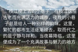 “枝江晚上去的小巷子”在枝江這座古老而充滿(mǎn)活力的城市，夜晚的小巷子總是給人一種別樣的韻味。這里，繁忙的都市生活逐漸褪去，取而代之的是寧靜與祥和。當夜幕降臨，這里便成為了一個(gè)充滿(mǎn)故事與魅力的地方