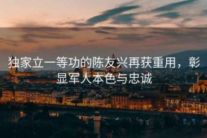 獨家立一等功的陳友興再獲重用，彰顯軍人本色與忠誠