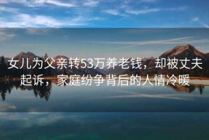女兒為父親轉53萬(wàn)養老錢(qián)，卻被丈夫起訴，家庭紛爭背后的人情冷暖