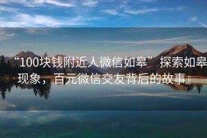 “100塊錢(qián)附近人微信如皋”探索如皋現象，百元微信交友背后的故事』