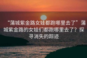 “蒲城紫金路女娃都跑哪里去了”蒲城紫金路的女娃們都跑哪里去了？探尋消失的蹤跡