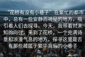 “花橋有沒(méi)有小巷子”在繁忙的都市中，總有一些安靜而神秘的地方，吸引著(zhù)人們去探尋。今天，我帶著(zhù)對未知的向往，來(lái)到了花橋，一個(gè)充滿(mǎn)詩(shī)意和浪漫氣息的地方，探尋這里是否有那些藏匿于繁華背后的小巷子