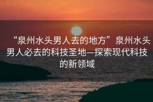 “泉州水頭男人去的地方”泉州水頭男人必去的科技圣地—探索現代科技的新領(lǐng)域