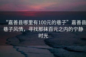 “嘉善縣哪里有100元的巷子”嘉善縣巷子風(fēng)情，尋找那抹百元之內的寧靜時(shí)光