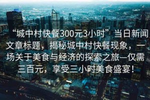 “城中村快餐300元3小時(shí)”當日新聞文章標題，揭秘城中村快餐現象，一場(chǎng)關(guān)于美食與經(jīng)濟的探索之旅—僅需三百元，享受三小時(shí)美食盛宴！