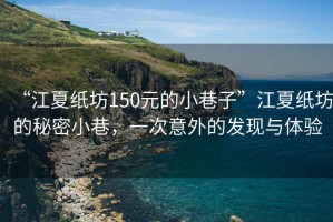 “江夏紙坊150元的小巷子”江夏紙坊的秘密小巷，一次意外的發(fā)現與體驗