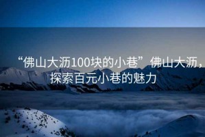 “佛山大瀝100塊的小巷”佛山大瀝，探索百元小巷的魅力