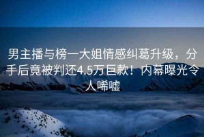 男主播與榜一大姐情感糾葛升級，分手后竟被判還4.5萬(wàn)巨款！內幕曝光令人唏噓