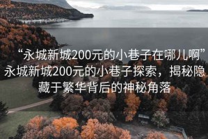 “永城新城200元的小巷子在哪兒啊”永城新城200元的小巷子探索，揭秘隱藏于繁華背后的神秘角落