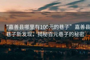 “嘉善縣哪里有100元的巷子”嘉善縣巷子新發(fā)現，揭秘百元巷子的秘密