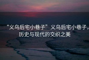 “義烏后宅小巷子”義烏后宅小巷子，歷史與現代的交織之美
