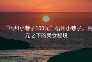 “梧州小巷子100元”梧州小巷子，百元之下的美食秘境