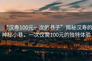 “漢壽100元一次的巷子”揭秘漢壽的神秘小巷，一次僅需100元的獨特體驗