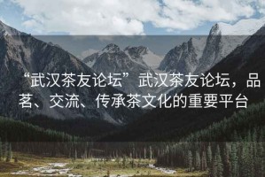 “武漢茶友論壇”武漢茶友論壇，品茗、交流、傳承茶文化的重要平臺