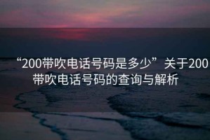 “200帶吹電話(huà)號碼是多少”關(guān)于200帶吹電話(huà)號碼的查詢(xún)與解析