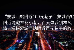 “蒙城西站附近100元巷子”蒙城西站附近隱藏神秘小巷，百元體驗別樣風(fēng)情—揭秘蒙城西站附近百元巷子的故事