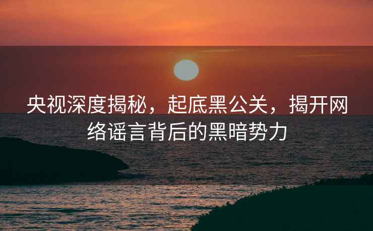 央視深度揭秘，起底黑公關(guān)，揭開(kāi)網(wǎng)絡(luò )謠言背后的黑暗勢力
