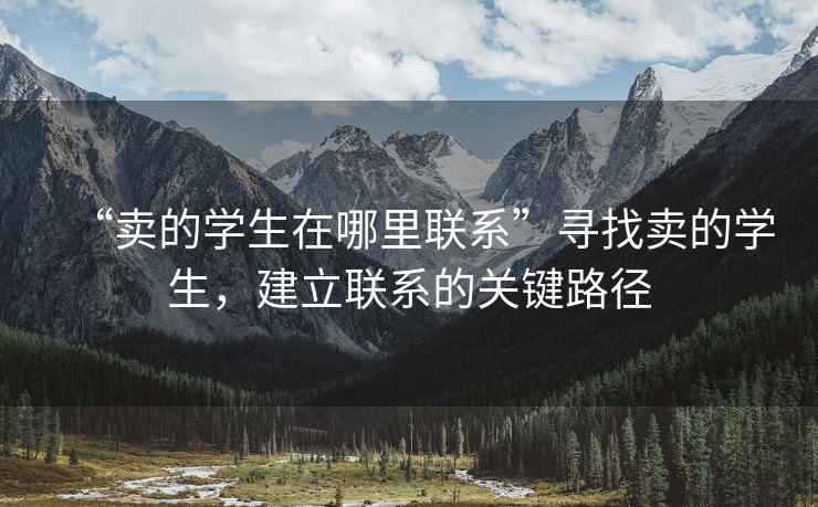 “賣(mài)的學(xué)生在哪里聯(lián)系”尋找賣(mài)的學(xué)生，建立聯(lián)系的關(guān)鍵路徑