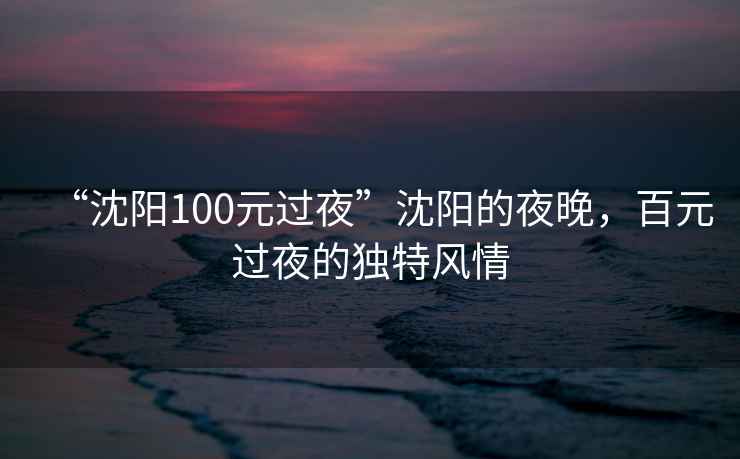“沈陽(yáng)100元過(guò)夜”沈陽(yáng)的夜晚，百元過(guò)夜的獨特風(fēng)情