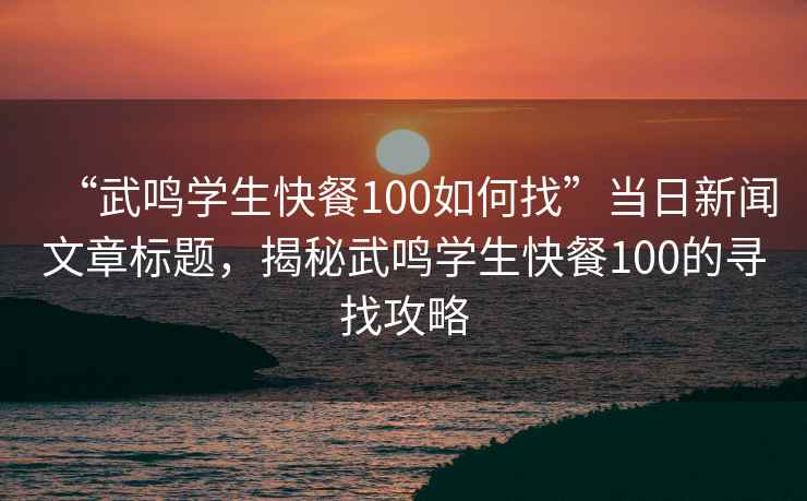 “武鳴學(xué)生快餐100如何找”當日新聞文章標題，揭秘武鳴學(xué)生快餐100的尋找攻略