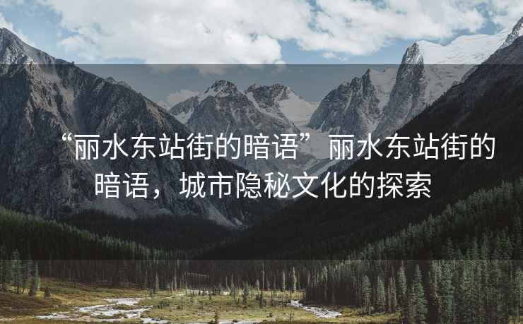 “麗水東站街的暗語(yǔ)”麗水東站街的暗語(yǔ)，城市隱秘文化的探索