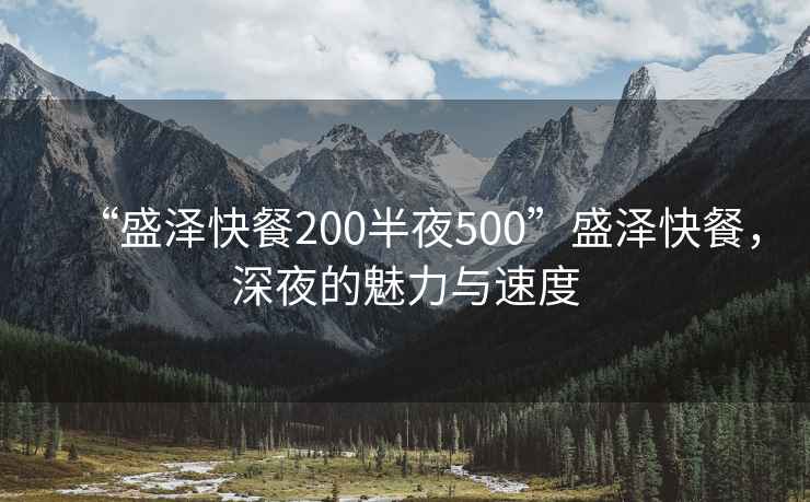 “盛澤快餐200半夜500”盛澤快餐，深夜的魅力與速度