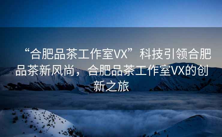 “合肥品茶工作室VX”科技引領(lǐng)合肥品茶新風(fēng)尚，合肥品茶工作室VX的創(chuàng  )新之旅