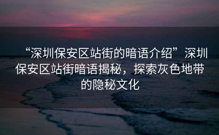 “深圳保安區站街的暗語(yǔ)介紹”深圳保安區站街暗語(yǔ)揭秘，探索灰色地帶的隱秘文化